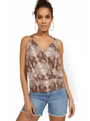 Snake-Print V-Neck Wrap Blouse