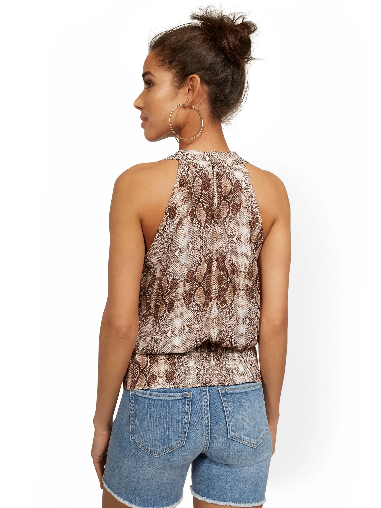 Snake-Print V-Neck Wrap Blouse