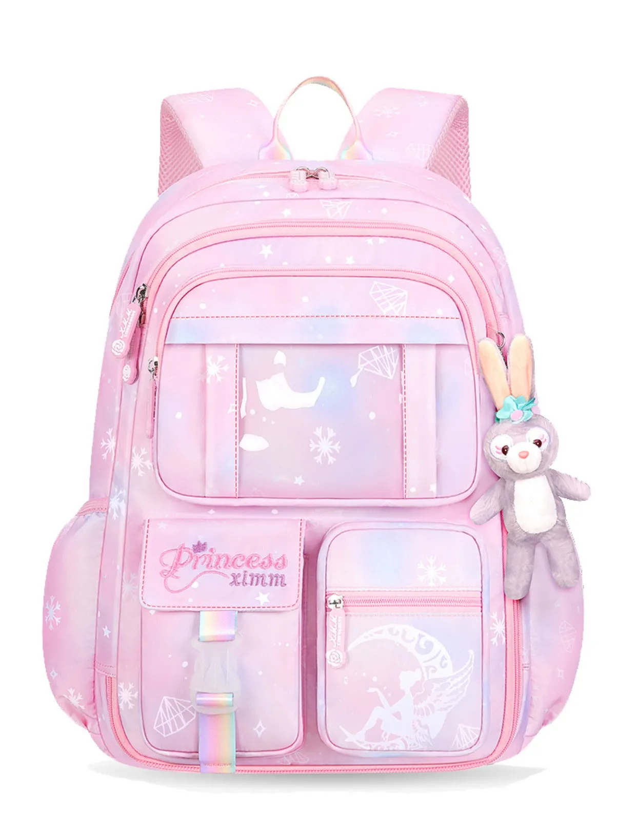 Snowflake Diamond Gem Princess Blue Pink Violet Gradient Princess Bag Schoolbag Backpack