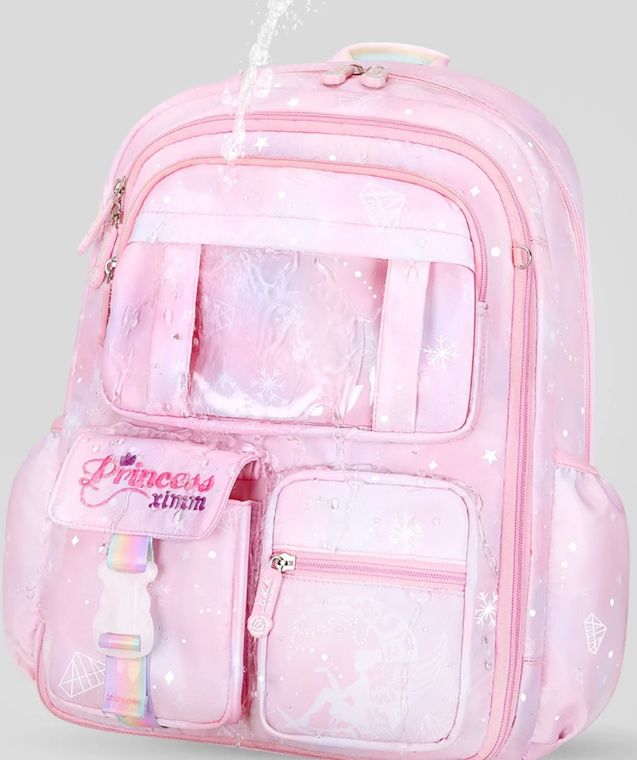 Snowflake Diamond Gem Princess Blue Pink Violet Gradient Princess Bag Schoolbag Backpack