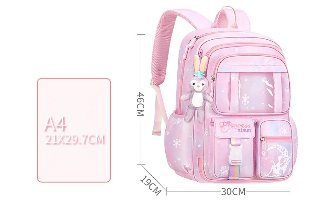 Snowflake Diamond Gem Princess Blue Pink Violet Gradient Princess Bag Schoolbag Backpack