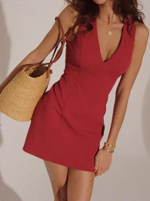 Snug V-Neck Graceful Sleeveless Short Dress