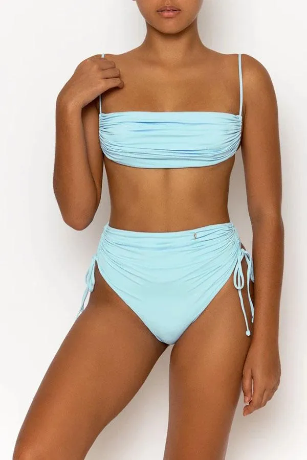 Solid Color Striking Shirred High Waist Bikini