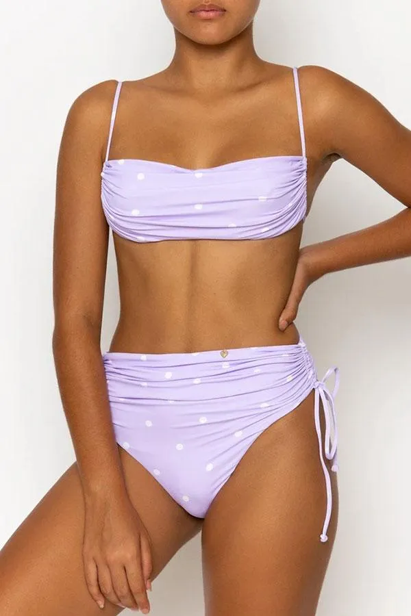 Solid Color Striking Shirred High Waist Bikini