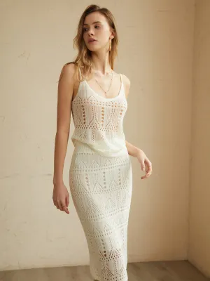 Solid Eyelet Graceful Knit Skirt Set