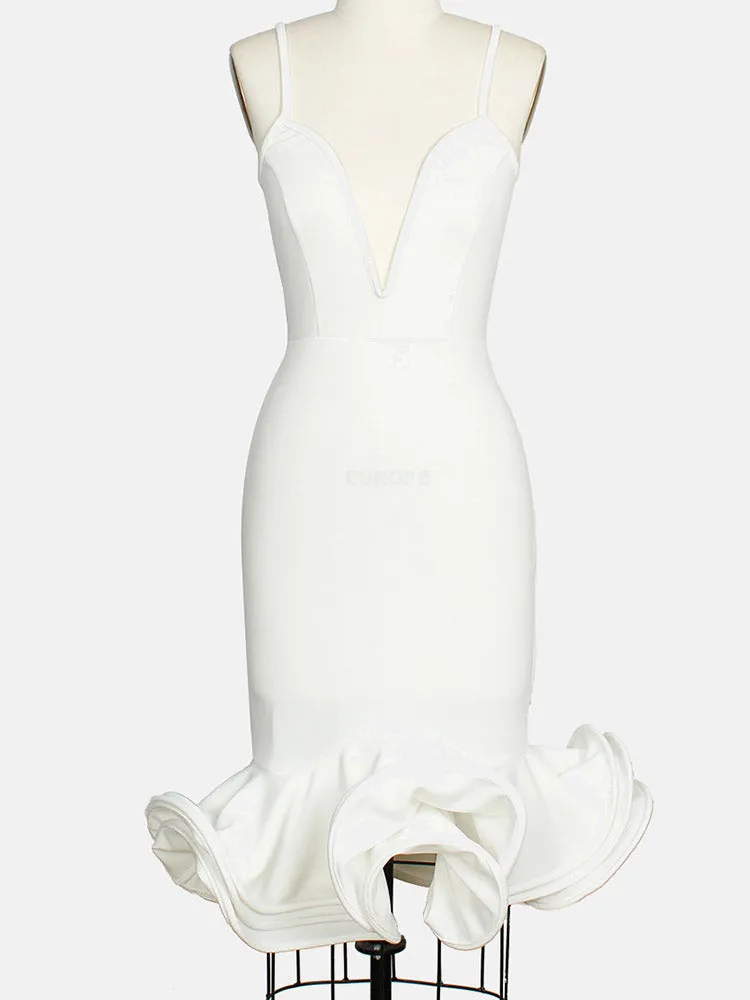 Spaghetti Strap Graceful Feathers Ribbon Dresses