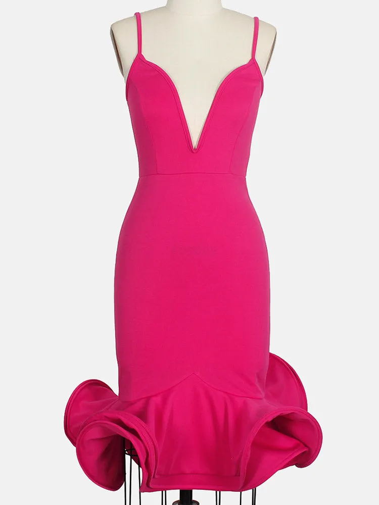 Spaghetti Strap Graceful Feathers Ribbon Dresses