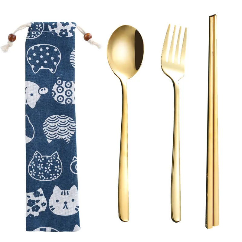 Stainless Steel Straw Package Portable Tableware Color Chopsticks Fork and Spoon Straw Combination Set