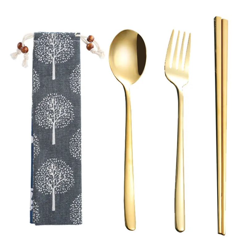 Stainless Steel Straw Package Portable Tableware Color Chopsticks Fork and Spoon Straw Combination Set