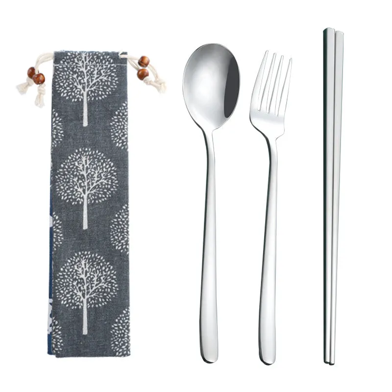 Stainless Steel Straw Package Portable Tableware Color Chopsticks Fork and Spoon Straw Combination Set