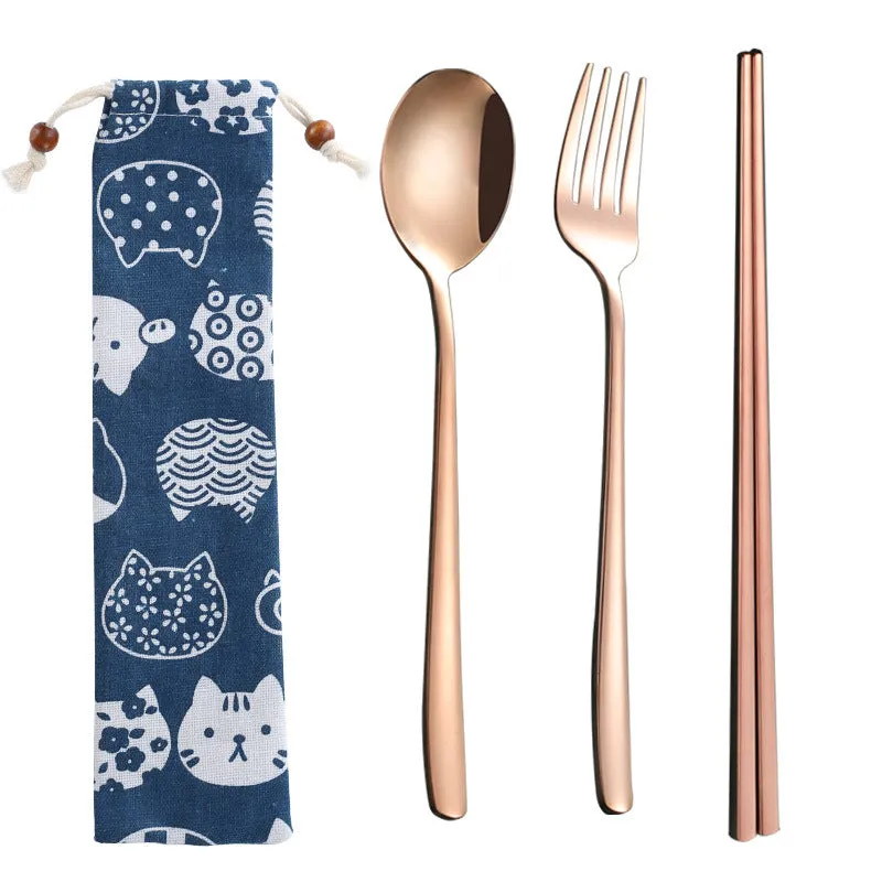 Stainless Steel Straw Package Portable Tableware Color Chopsticks Fork and Spoon Straw Combination Set
