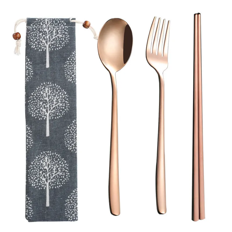Stainless Steel Straw Package Portable Tableware Color Chopsticks Fork and Spoon Straw Combination Set