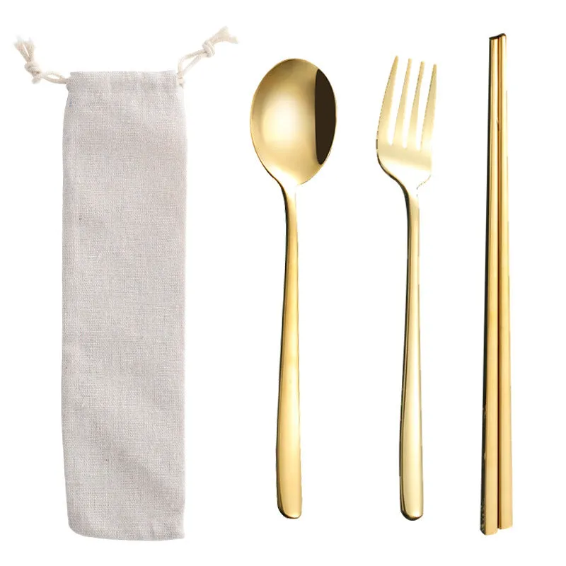 Stainless Steel Straw Package Portable Tableware Color Chopsticks Fork and Spoon Straw Combination Set