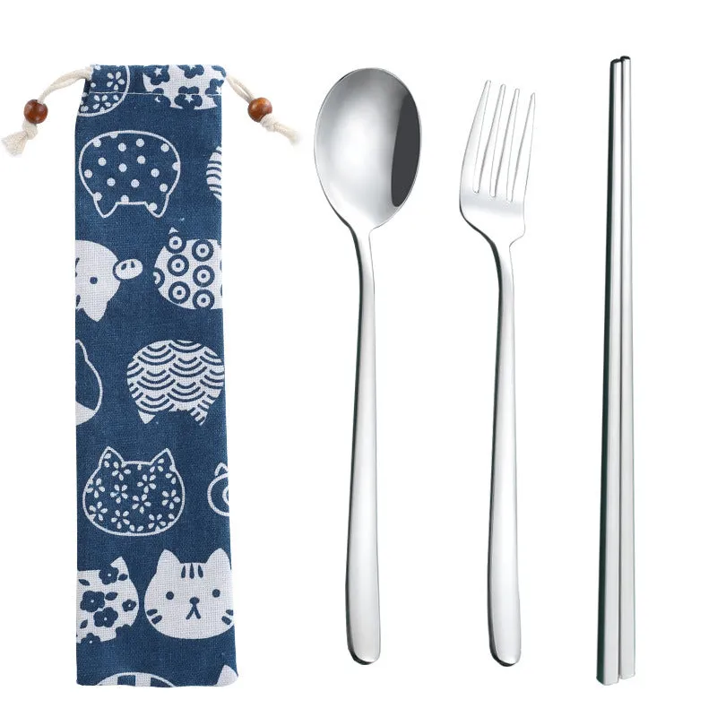 Stainless Steel Straw Package Portable Tableware Color Chopsticks Fork and Spoon Straw Combination Set