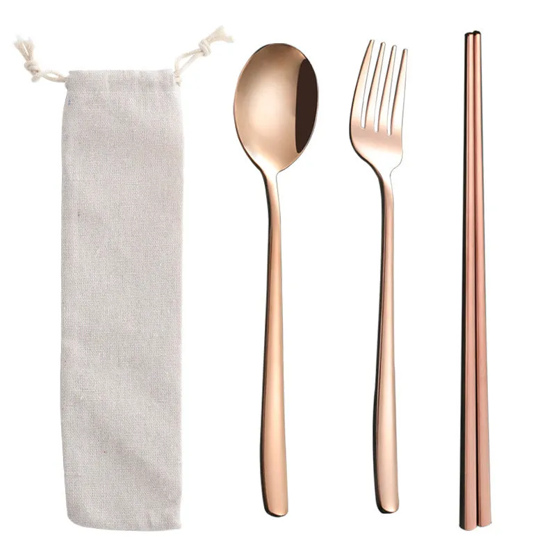 Stainless Steel Straw Package Portable Tableware Color Chopsticks Fork and Spoon Straw Combination Set