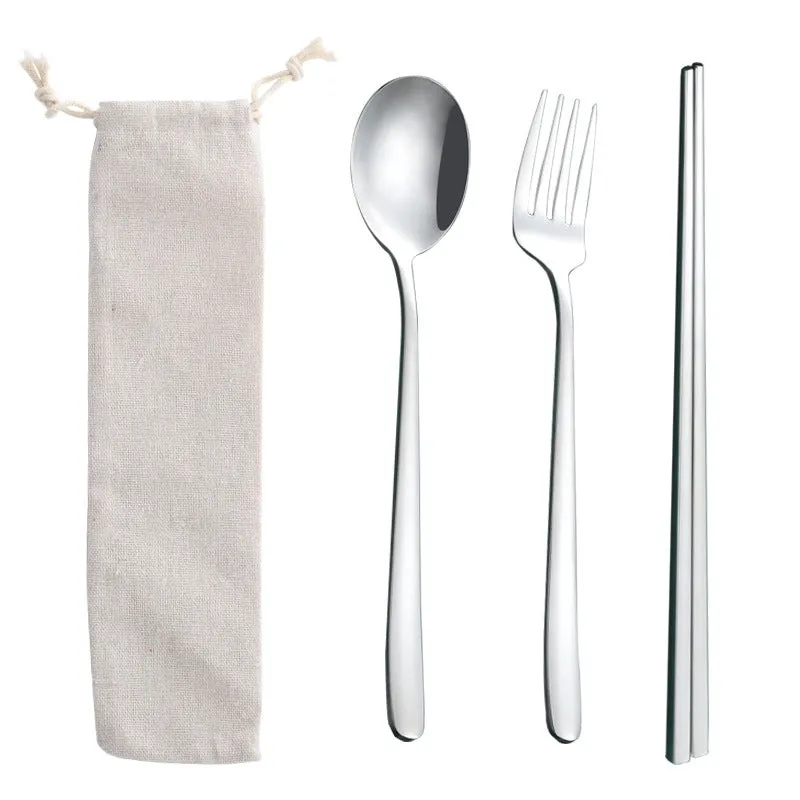 Stainless Steel Straw Package Portable Tableware Color Chopsticks Fork and Spoon Straw Combination Set
