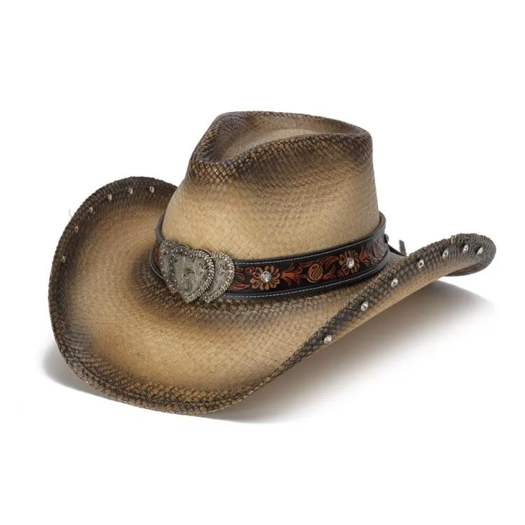 Stampede Women's Western Straw Cowboy Hat - The Triple Heart Tea Stained