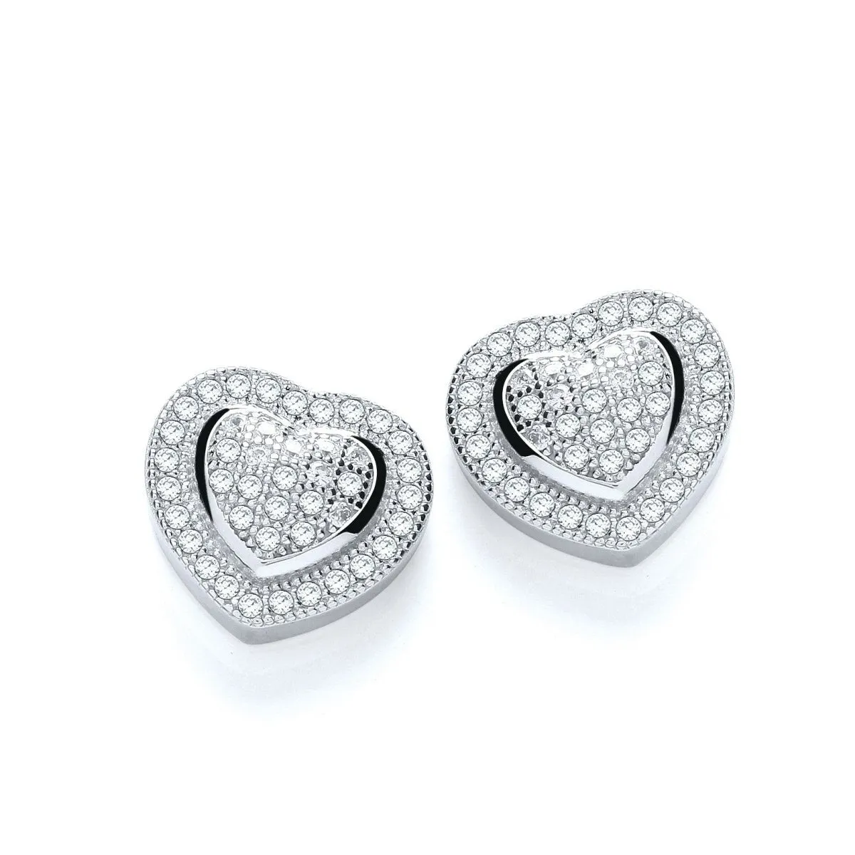 Sterling Silver Heart CZ Stud Earrings