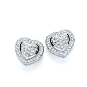 Sterling Silver Heart CZ Stud Earrings