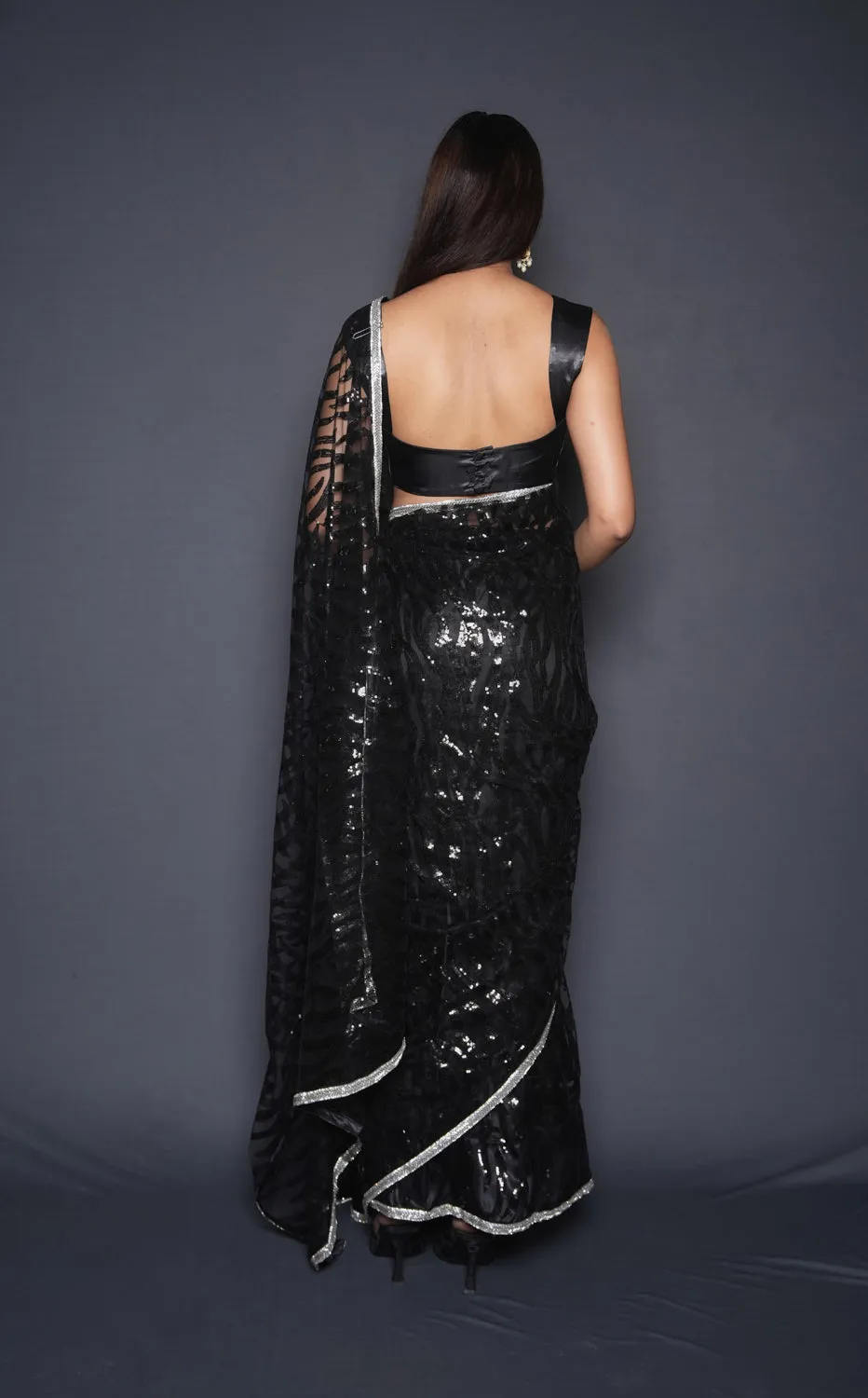 Striking Black Blouse Saree Set