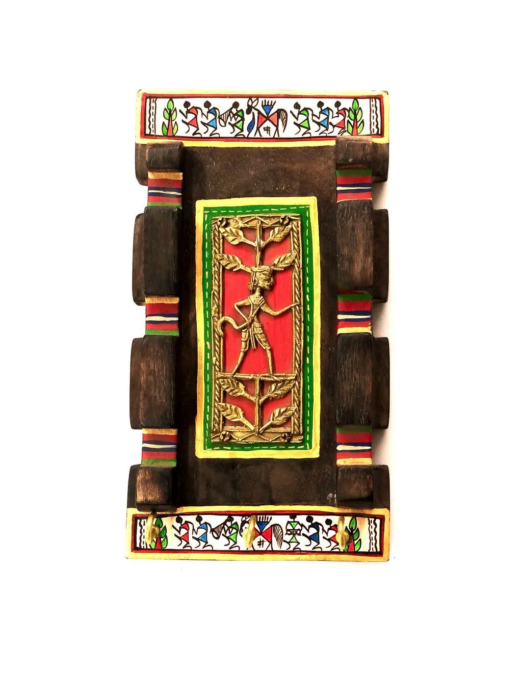 Striking Combination Of Warli & Dhokra Art On Key Holder Tamrapatra
