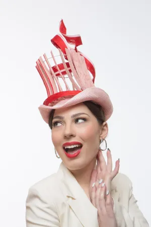 Striking Open Top Hat in Pink and Red