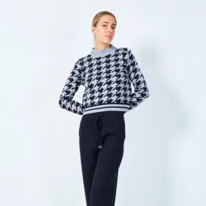 Stylish houndstooth knit sweater wholesale