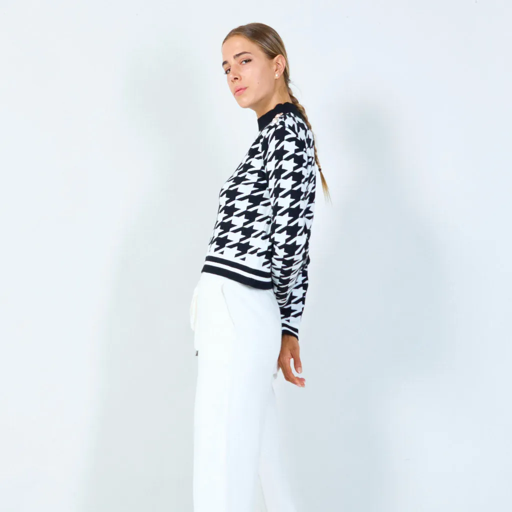 Stylish houndstooth knit sweater wholesale