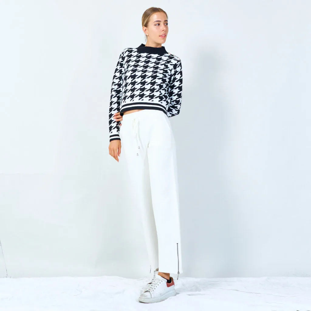 Stylish houndstooth knit sweater wholesale