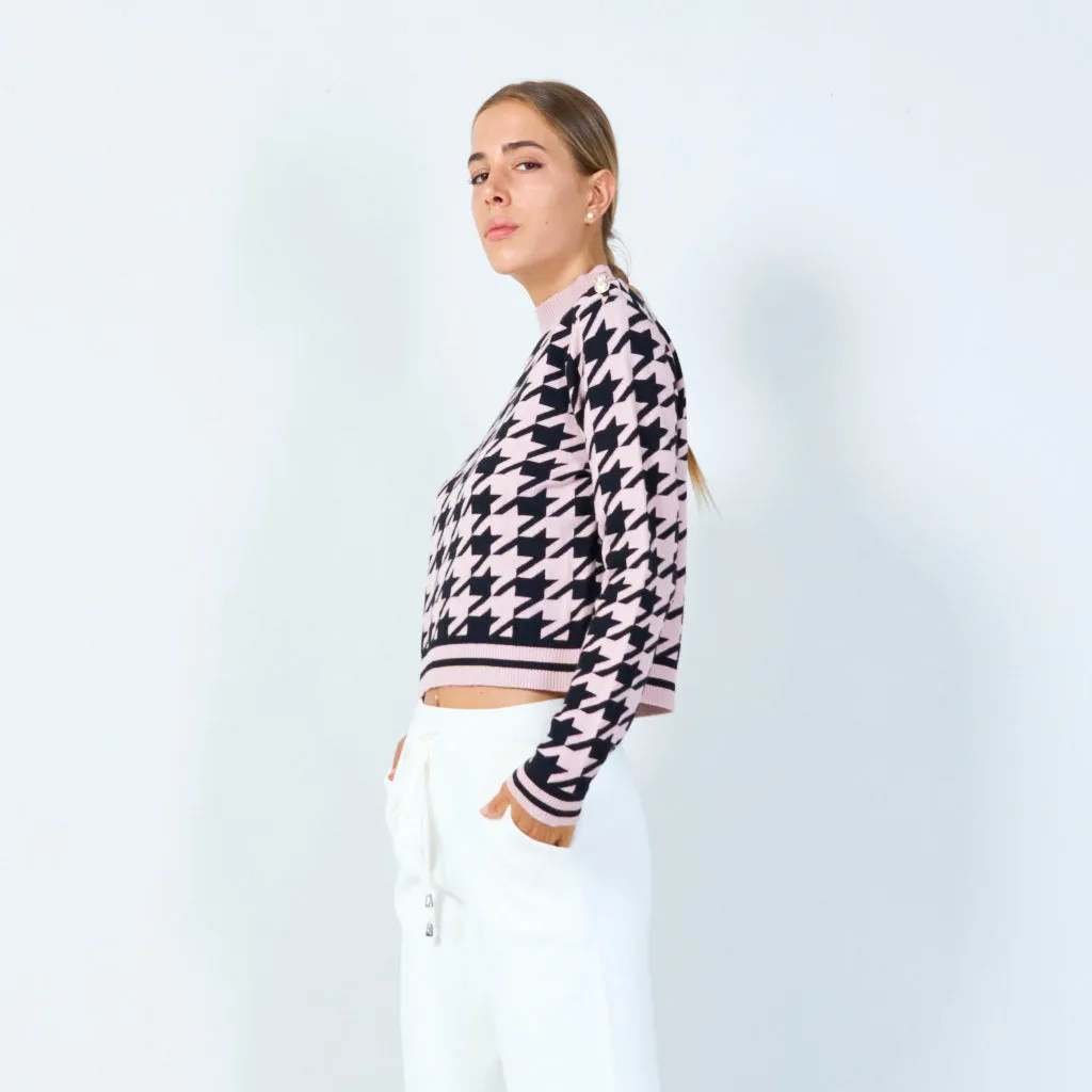Stylish houndstooth knit sweater wholesale