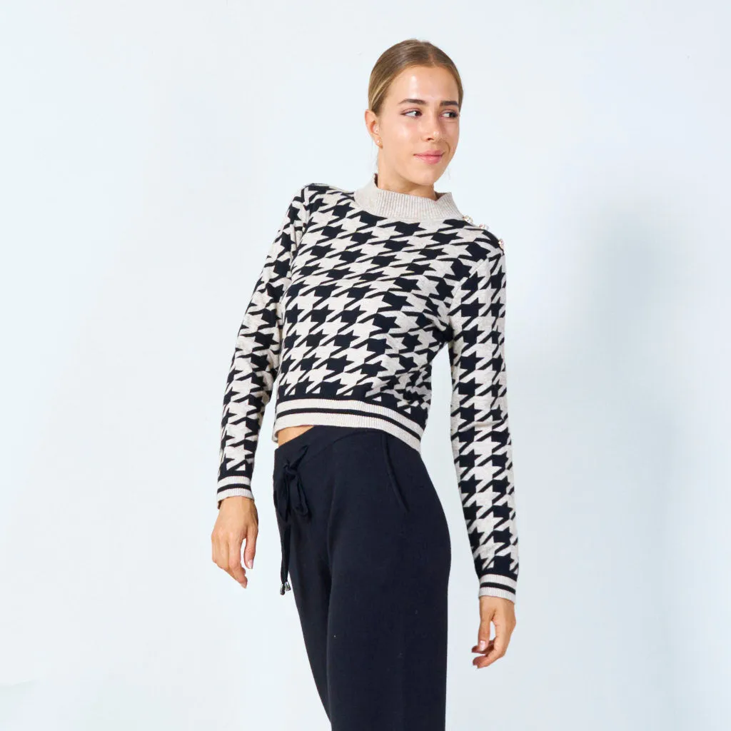 Stylish houndstooth knit sweater wholesale