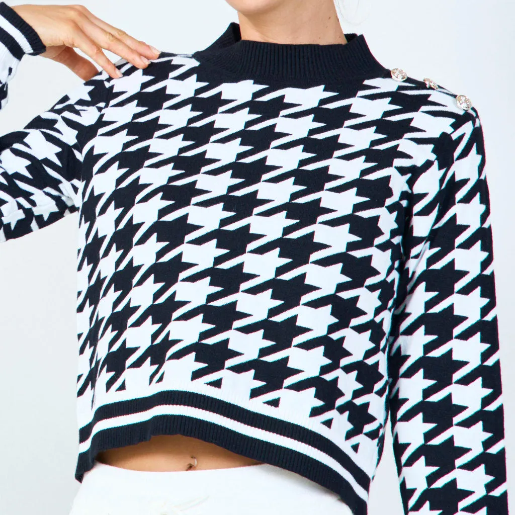 Stylish houndstooth knit sweater wholesale
