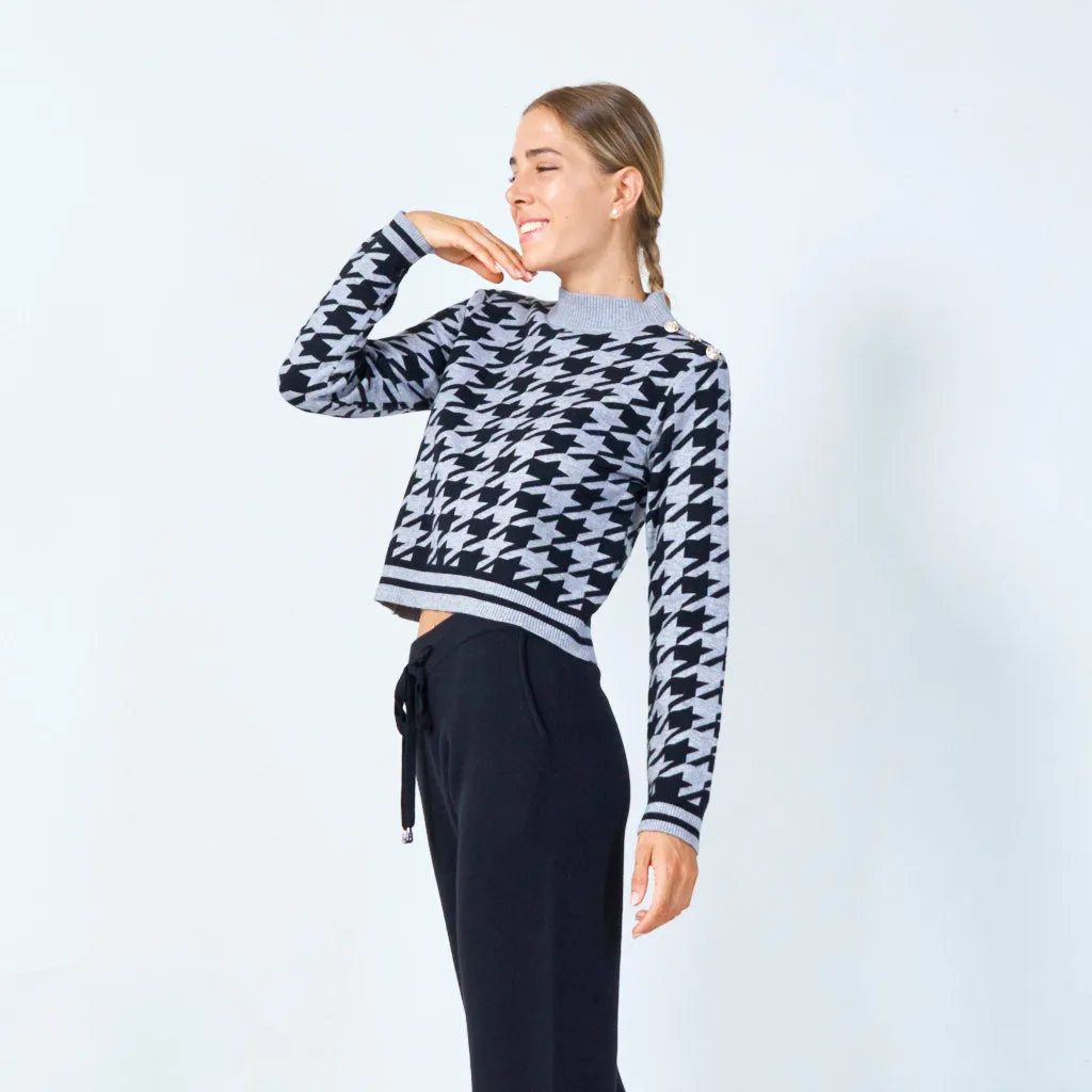 Stylish houndstooth knit sweater wholesale