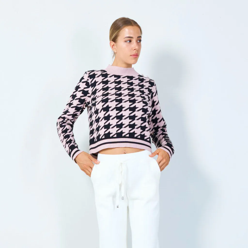 Stylish houndstooth knit sweater wholesale