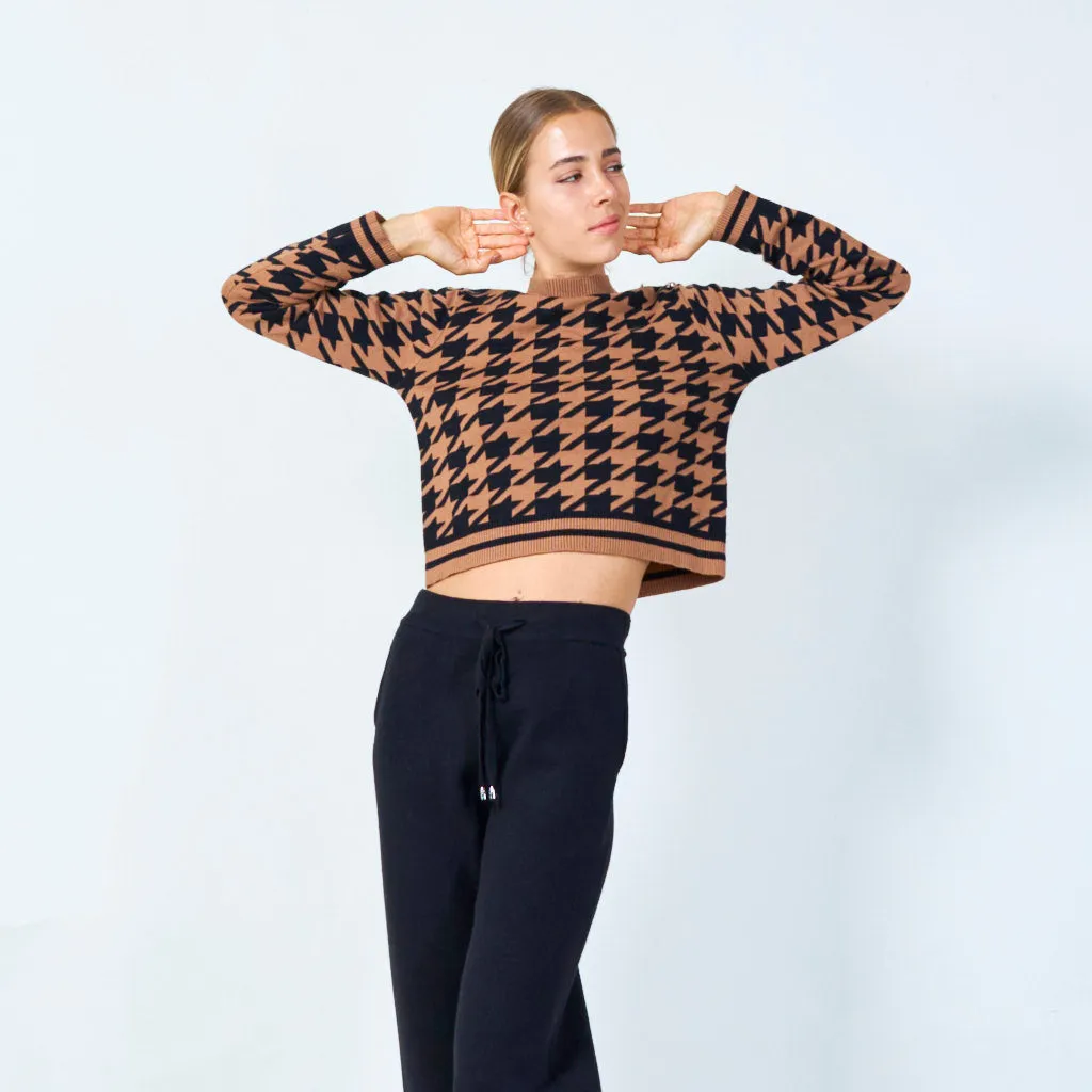 Stylish houndstooth knit sweater wholesale