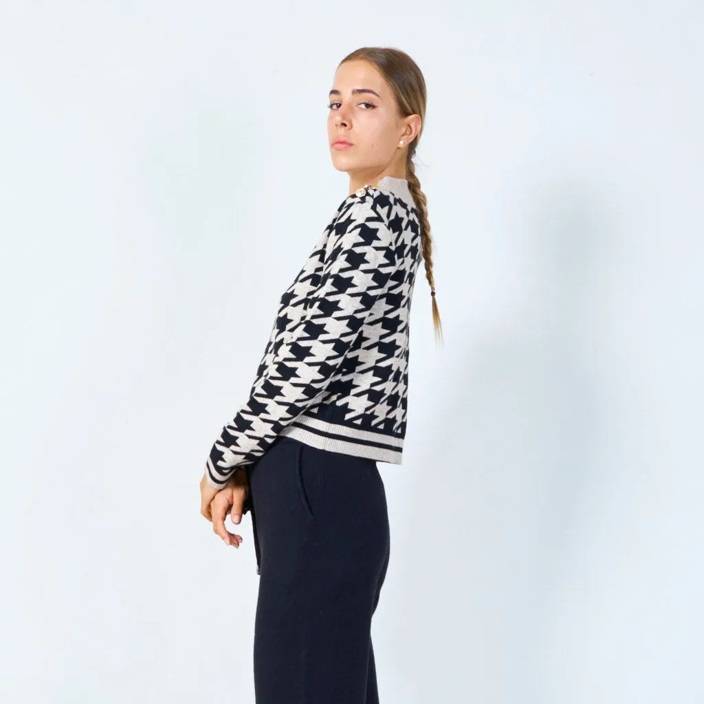 Stylish houndstooth knit sweater wholesale