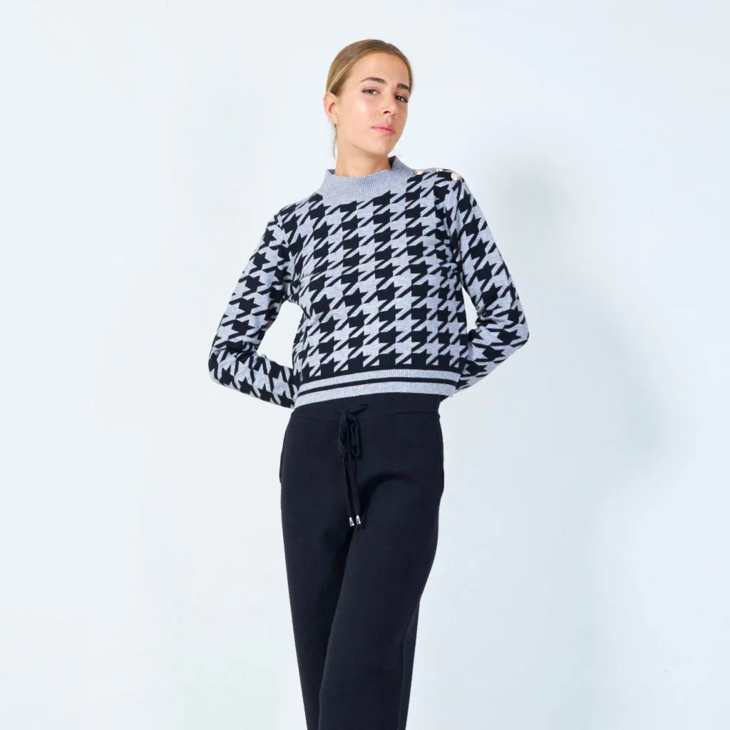 Stylish houndstooth knit sweater wholesale
