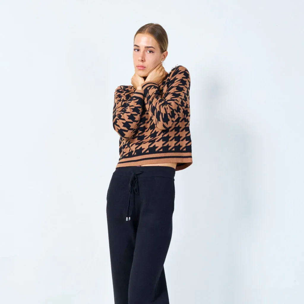 Stylish houndstooth knit sweater wholesale