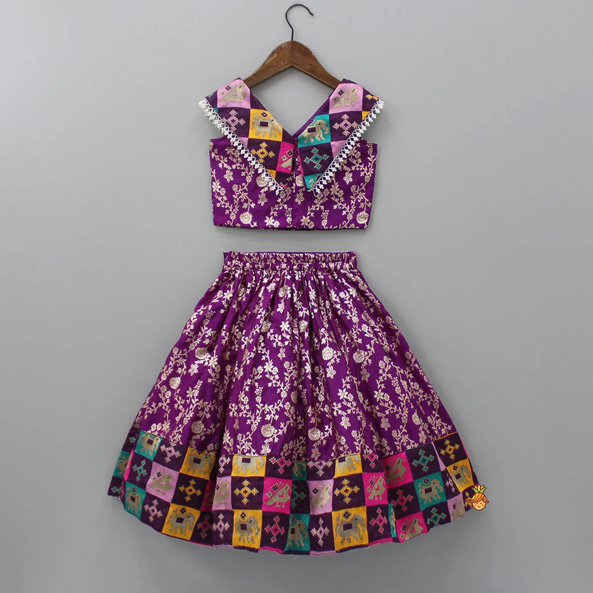 Stylish Purple Top And Brocade Lehenga