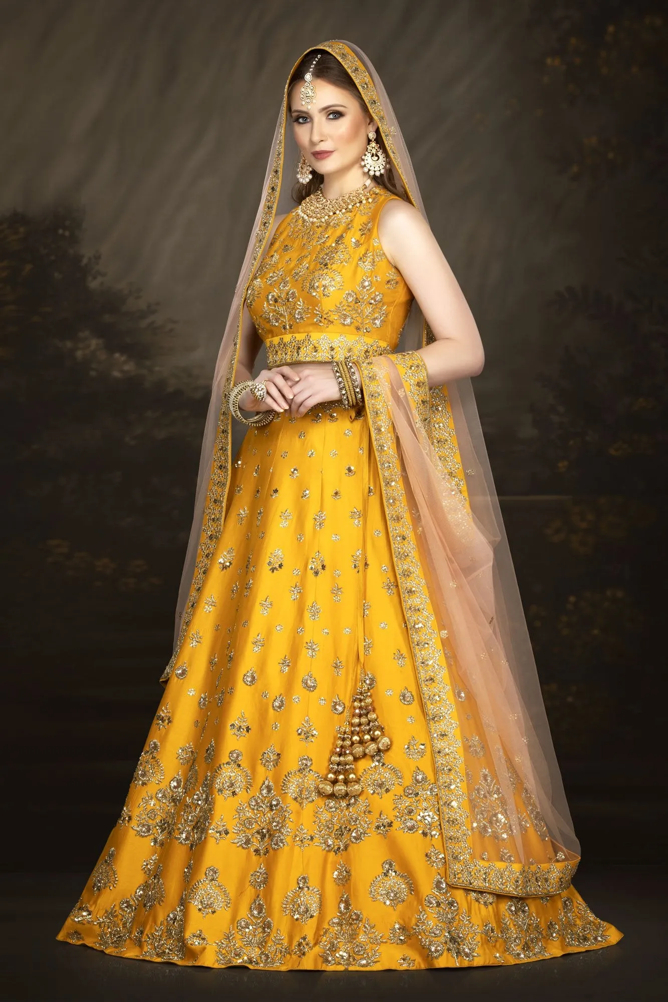 Stylish Raw Silk Yellow bridal Lehenga