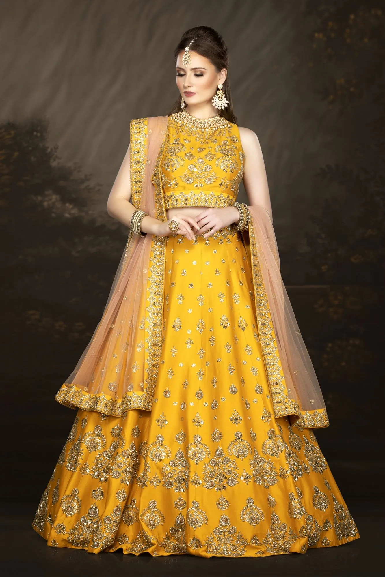 Stylish Raw Silk Yellow bridal Lehenga