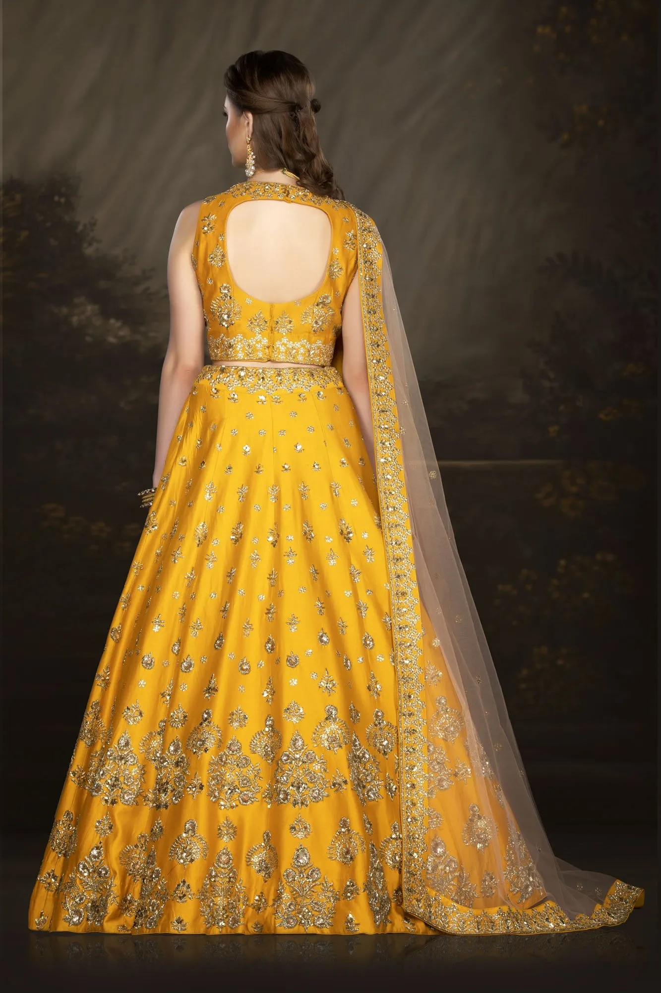 Stylish Raw Silk Yellow bridal Lehenga