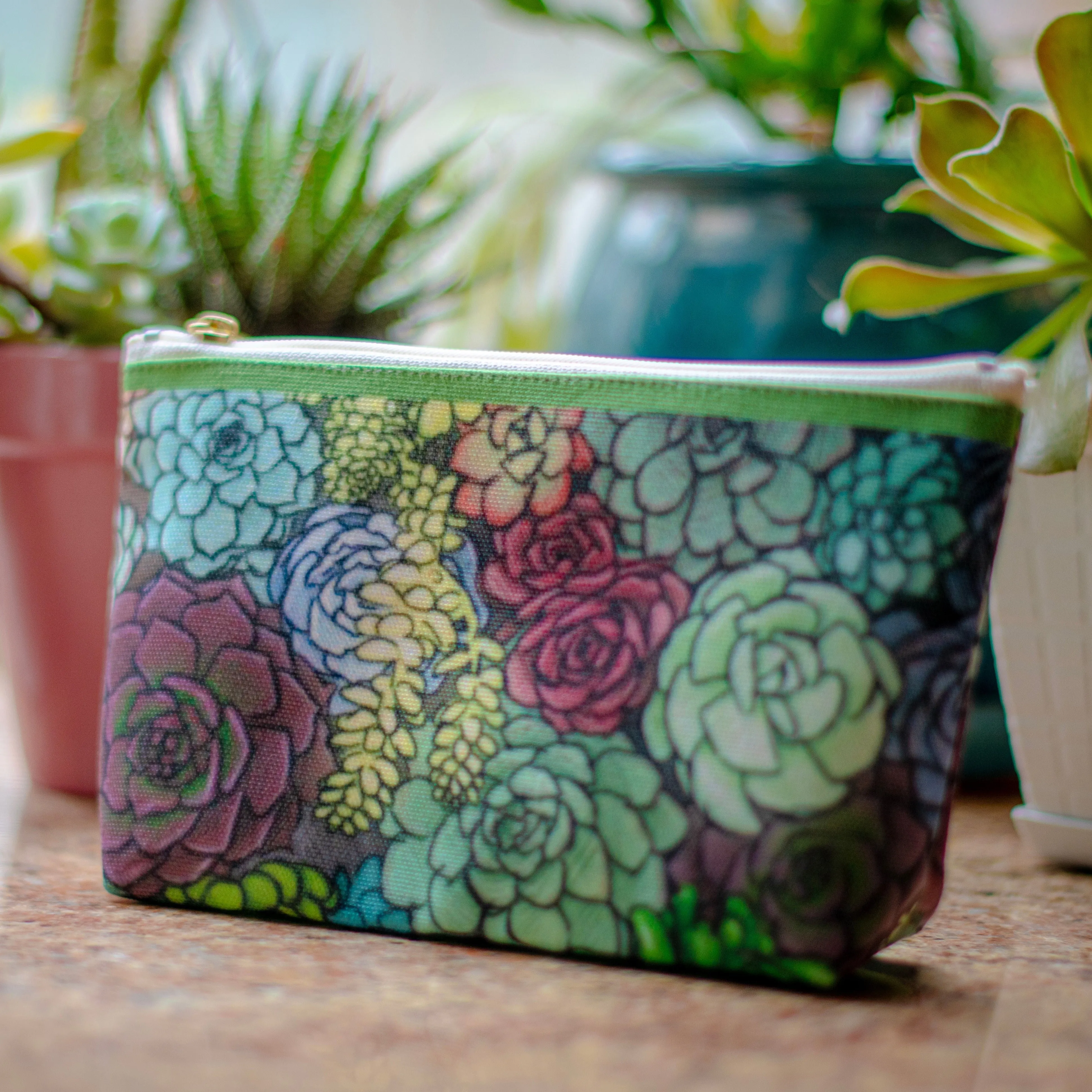 Succulent Illustration - Accessory Pouch w T-bottom