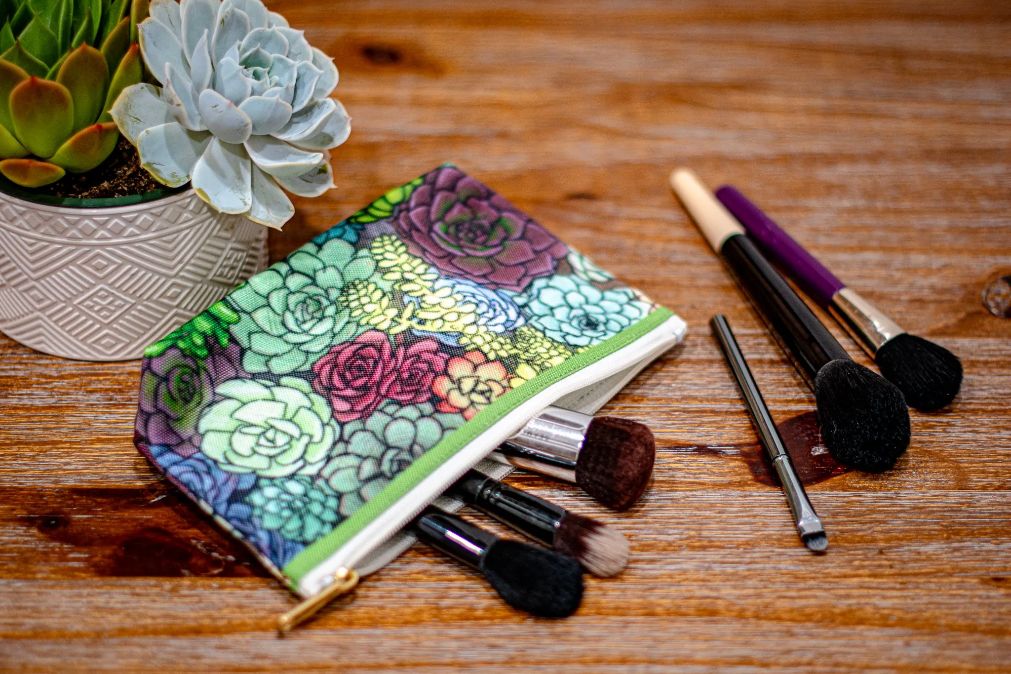 Succulent Illustration - Accessory Pouch w T-bottom