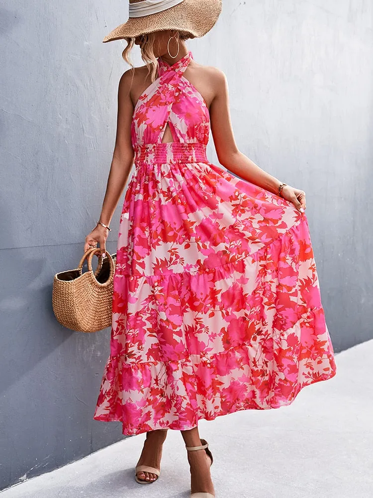 Summer Cross Graceful Halter Long Dress