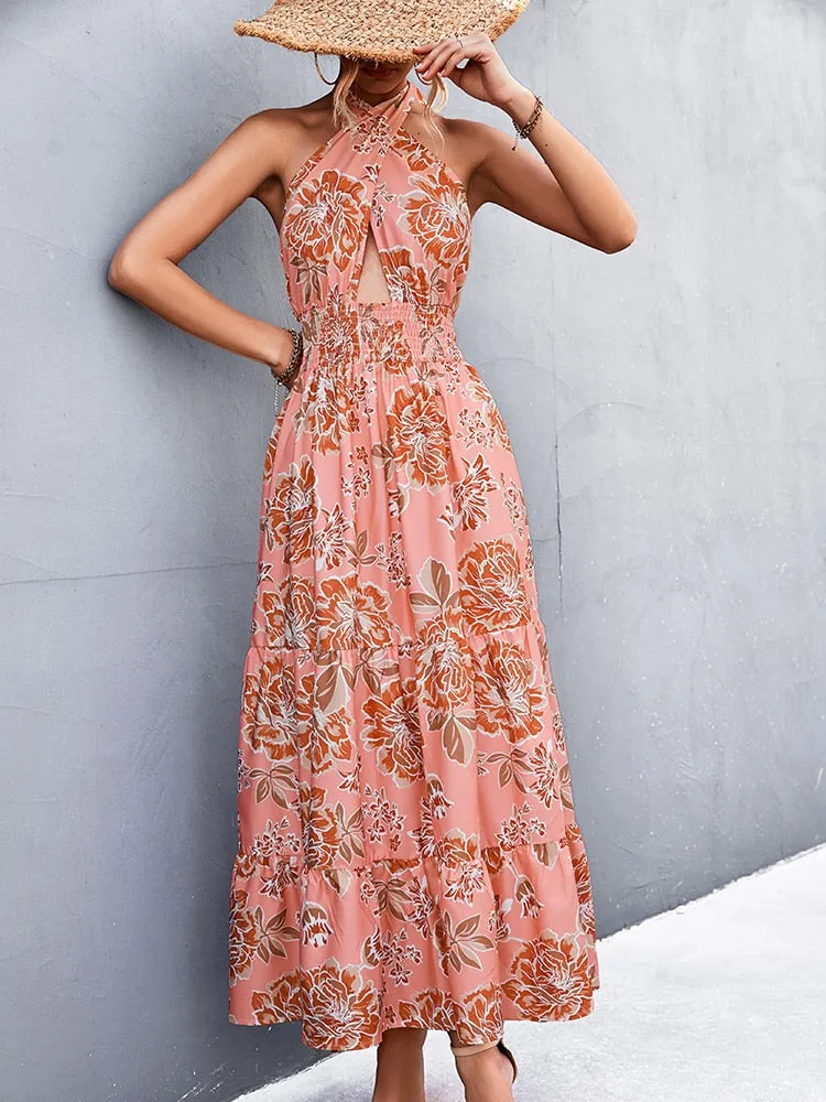 Summer Cross Graceful Halter Long Dress