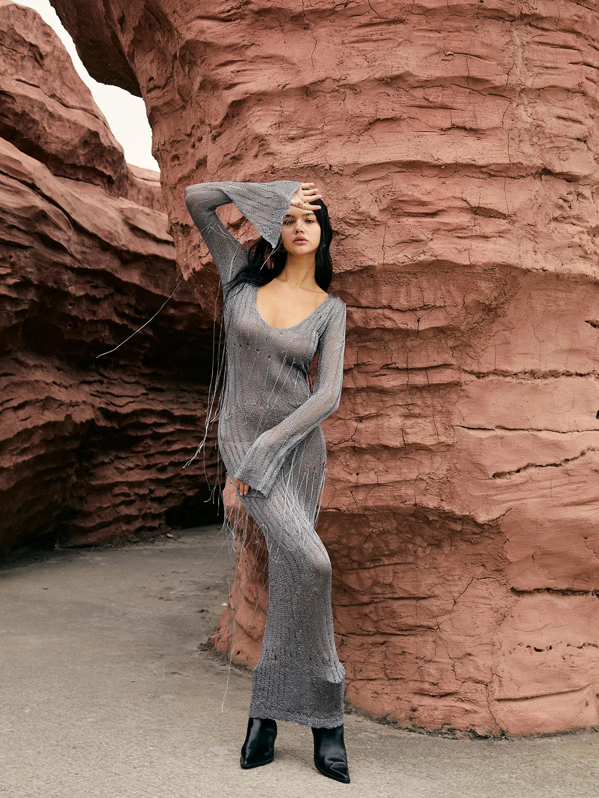Tassel Crochet Graceful Sweater Long Dress