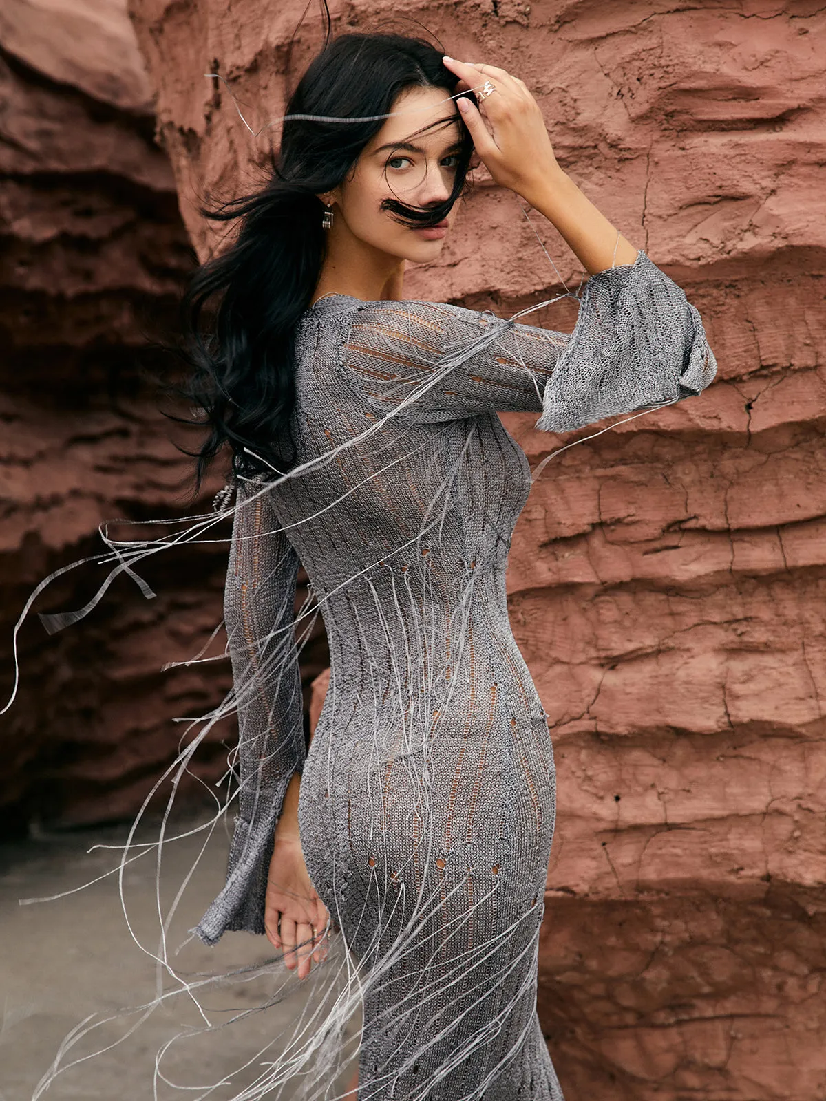 Tassel Crochet Graceful Sweater Long Dress