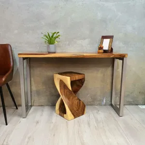 The twist-Raintree Wood Stool/Corner side Table/Lamp Table Carved out of a Whole Tree Trunk.