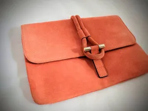 Tila March Romy Clutch – Burnt Orange Suede, Fold-Over Design, Chic Designer Evening Bag